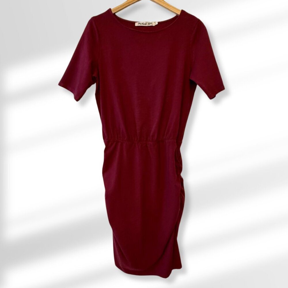 Michael Stars Maroon/Burgundy Cotton Short-sleeve Casual Tea-length Dress